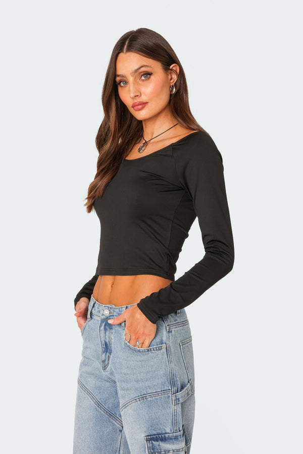 Edikted Tahlia V Neck Off Shoulder Top Black