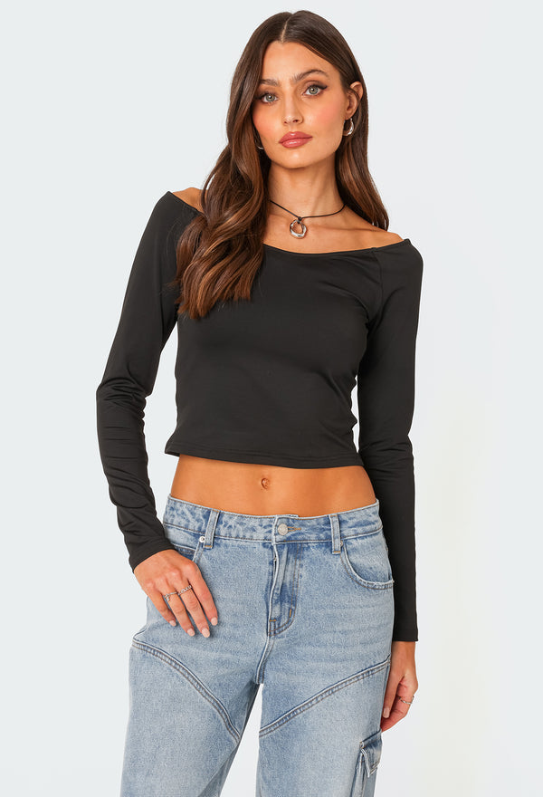 edikted Tahlia V Neck Off Shoulder Top black