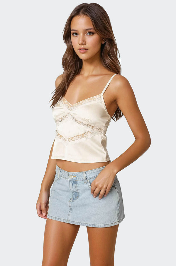 Edikted Tamar Satin Effect Tank Top Cream