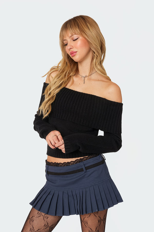 Edikted Tamara Fold Over Knit Top Black