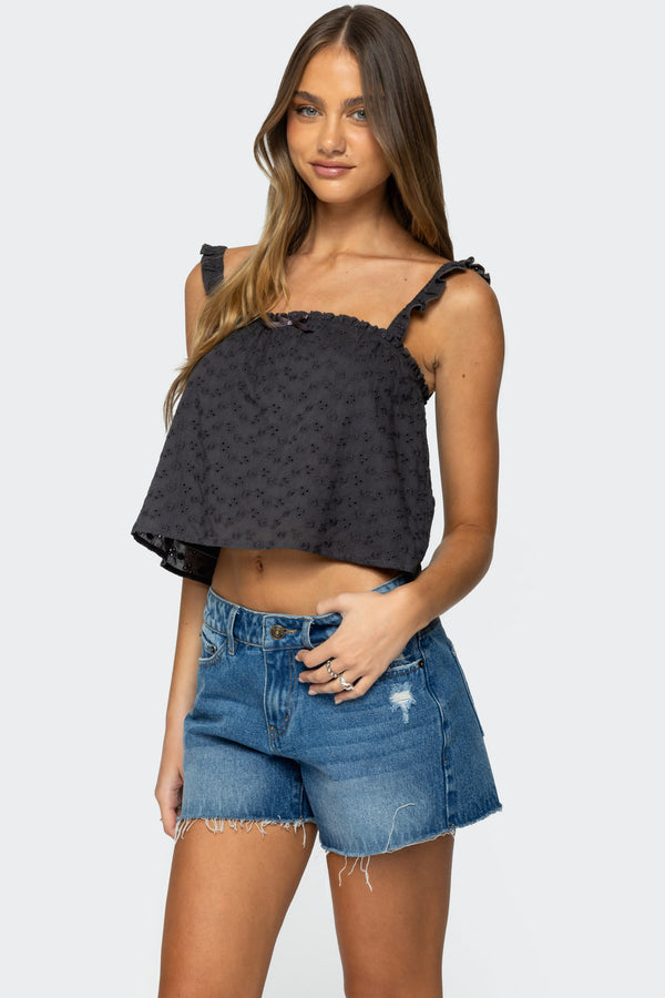 Edikted Tami Eyelet Ruffle Tank Top Dark Gray