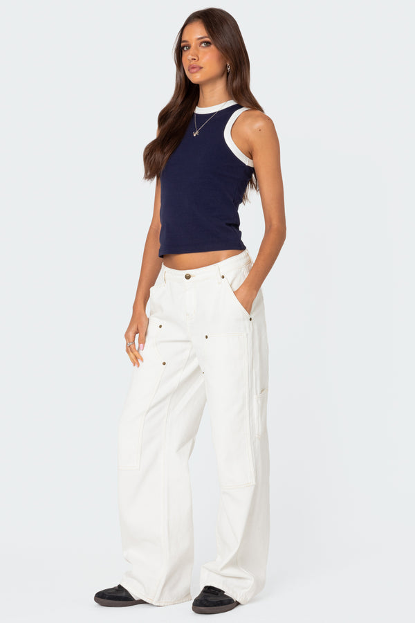 Edikted Tammy Contrast Tank Top Navy