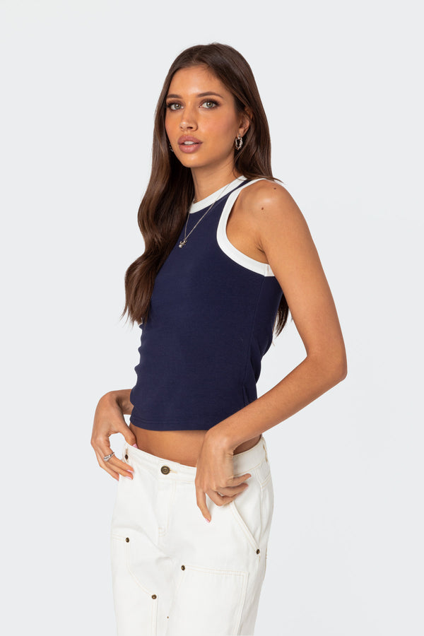 Edikted Tammy Contrast Tank Top Navy