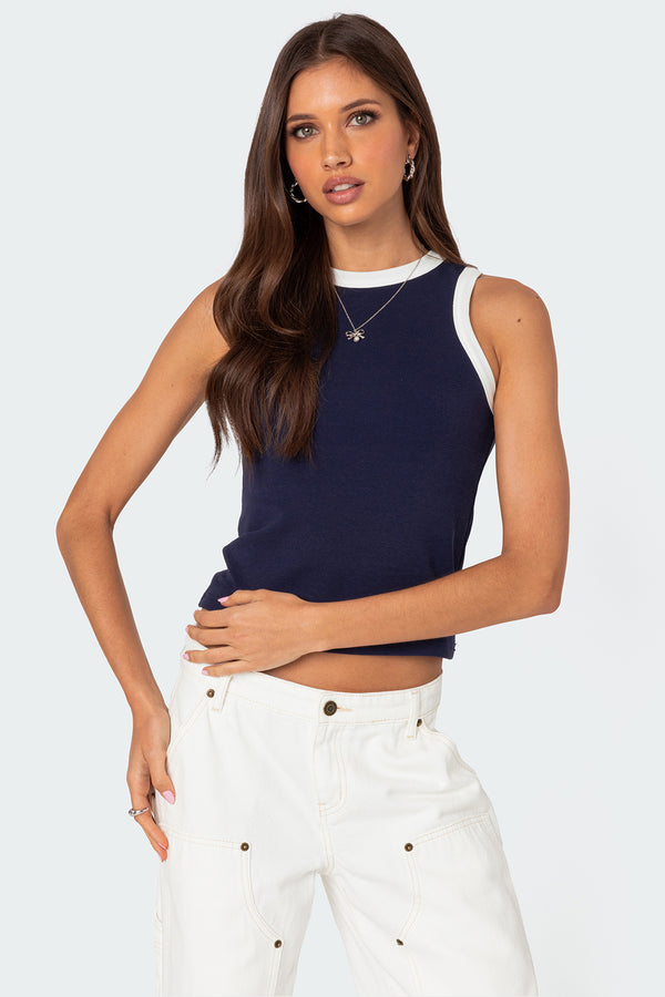 edikted Tammy Contrast Tank Top navy