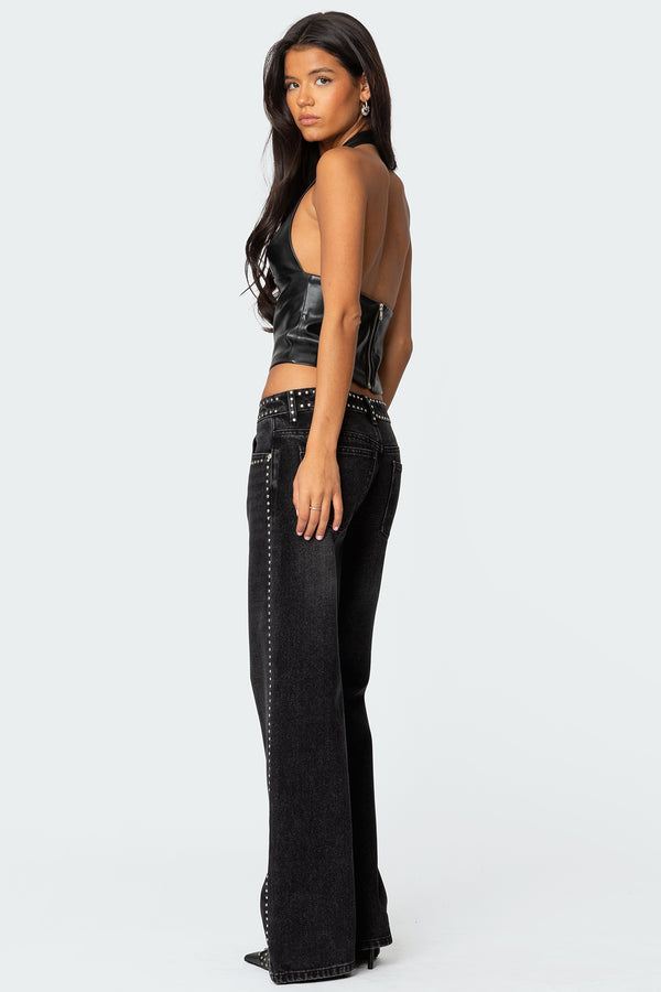 Edikted Tana Faux Leather Halter Top Black