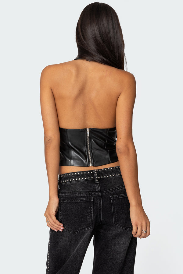 Edikted Tana Faux Leather Halter Top Black