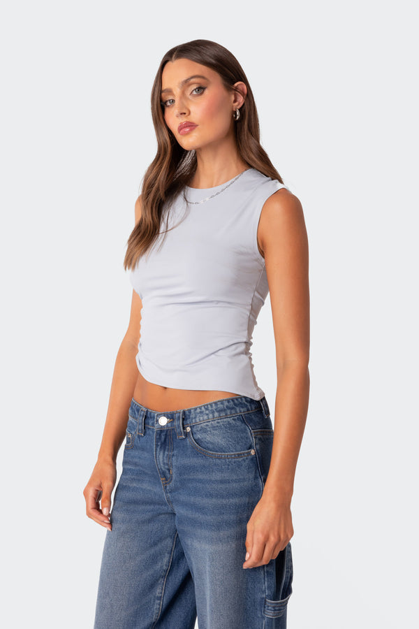 Edikted Tanya Asymmetric Gathered Top Blue