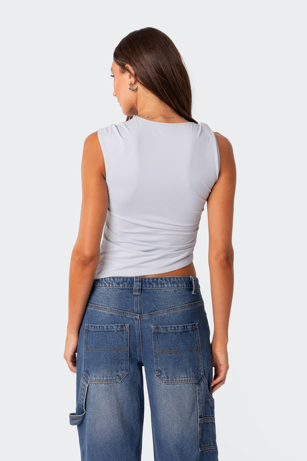 Edikted Tanya Asymmetric Gathered Top Blue