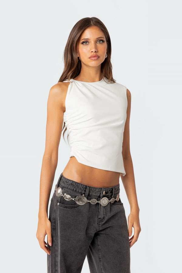 Edikted Tanya Asymmetric Gathered Top White