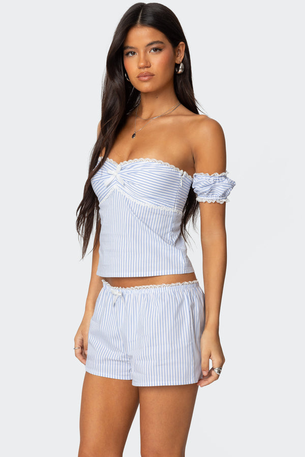 Edikted Taryn Off Shoulder Striped Top Light Blue