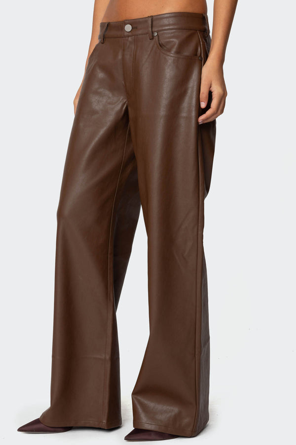 Edikted Tatiana Faux Leather Pants Brown