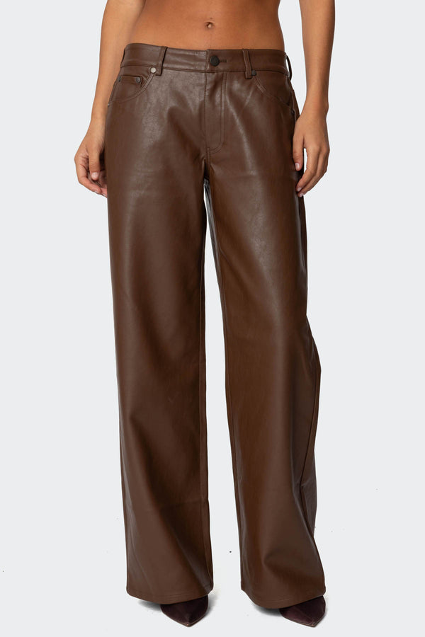 Edikted Tatiana Faux Leather Pants Brown