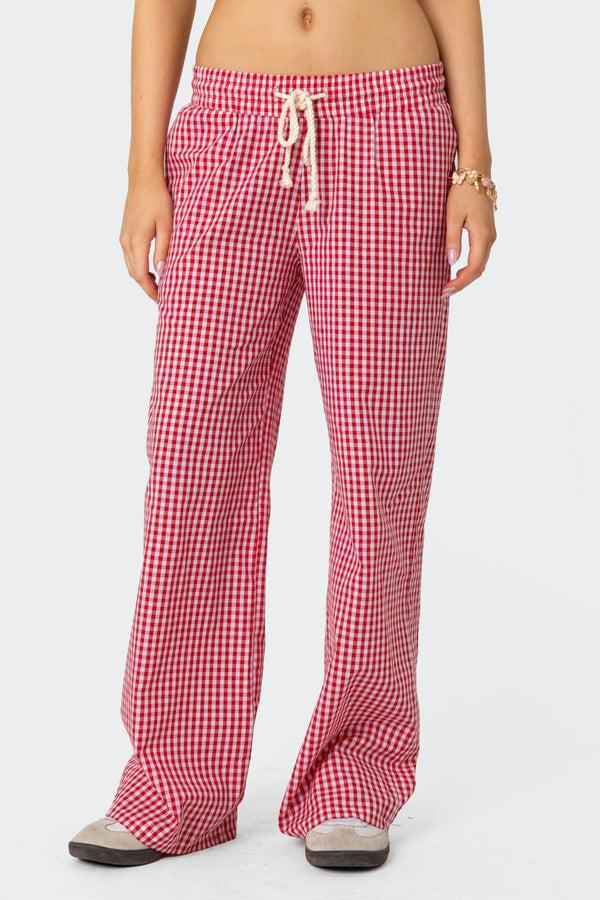 Edikted Taya Gingham Pants Red