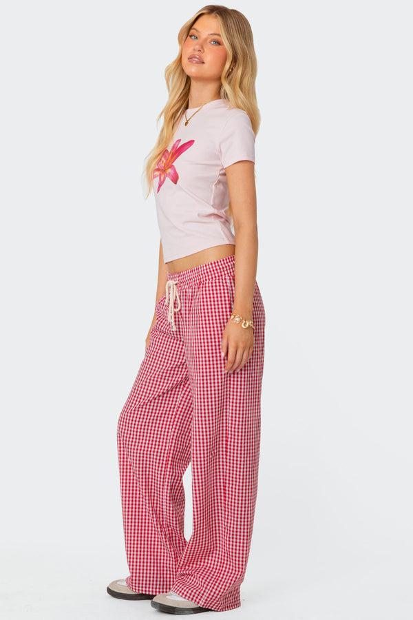 Edikted Taya Gingham Pants Red