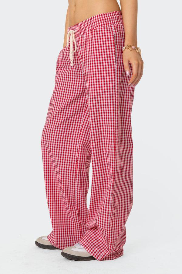 Edikted Taya Gingham Pants Red