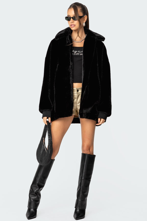 Edikted Taylor Oversized Faux Fur Jacket Black
