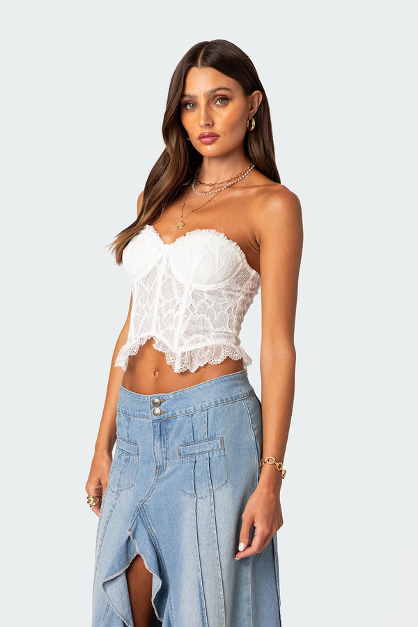 Edikted Tea Party Sheer Lace Corset White