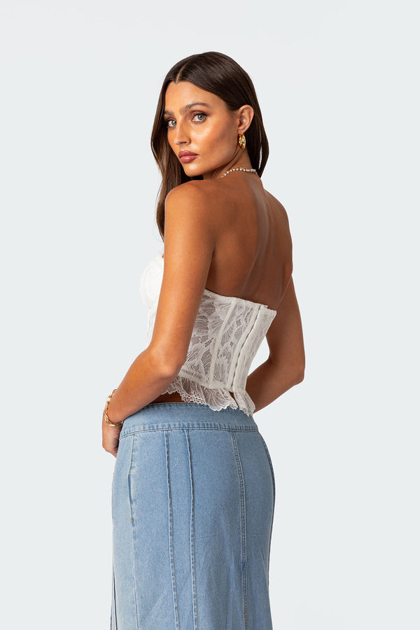 Edikted Tea Party Sheer Lace Corset White