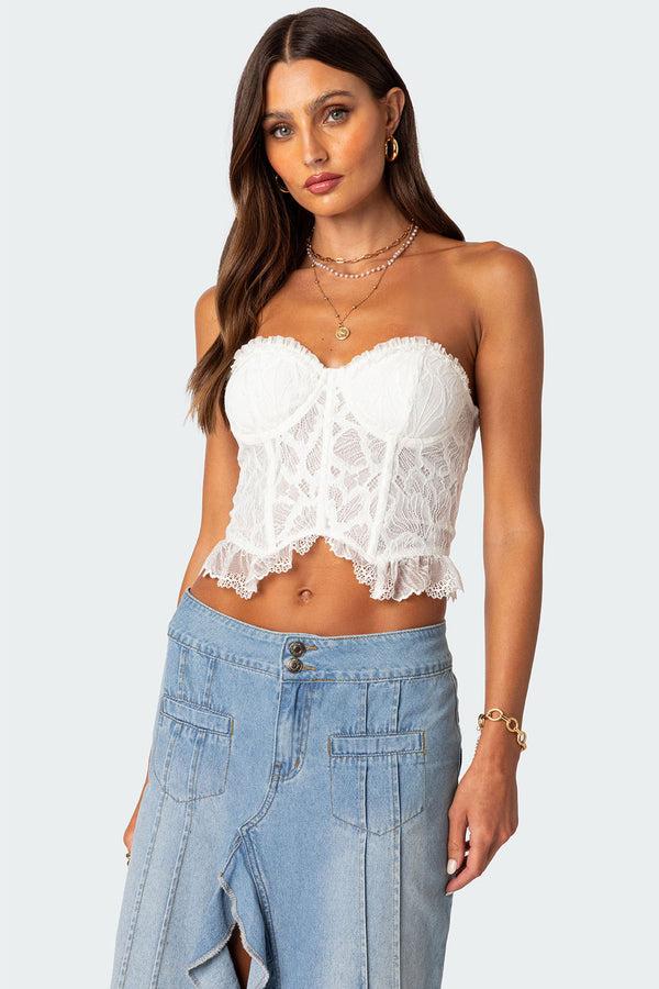 edikted Tea Party Sheer Lace Corset white