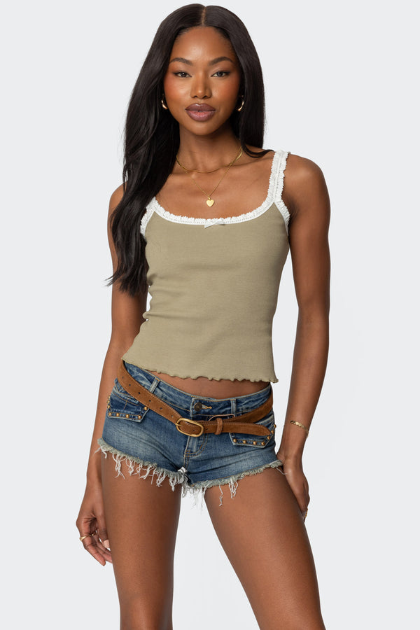 edikted Teagan Ribbed Tank Top olive