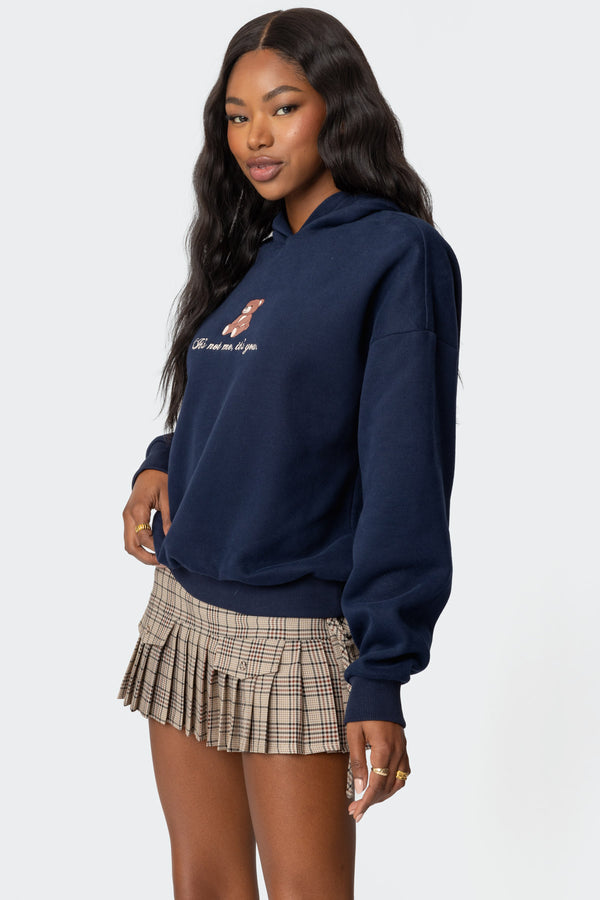 Edikted Teddy Bear Hoodie Navy