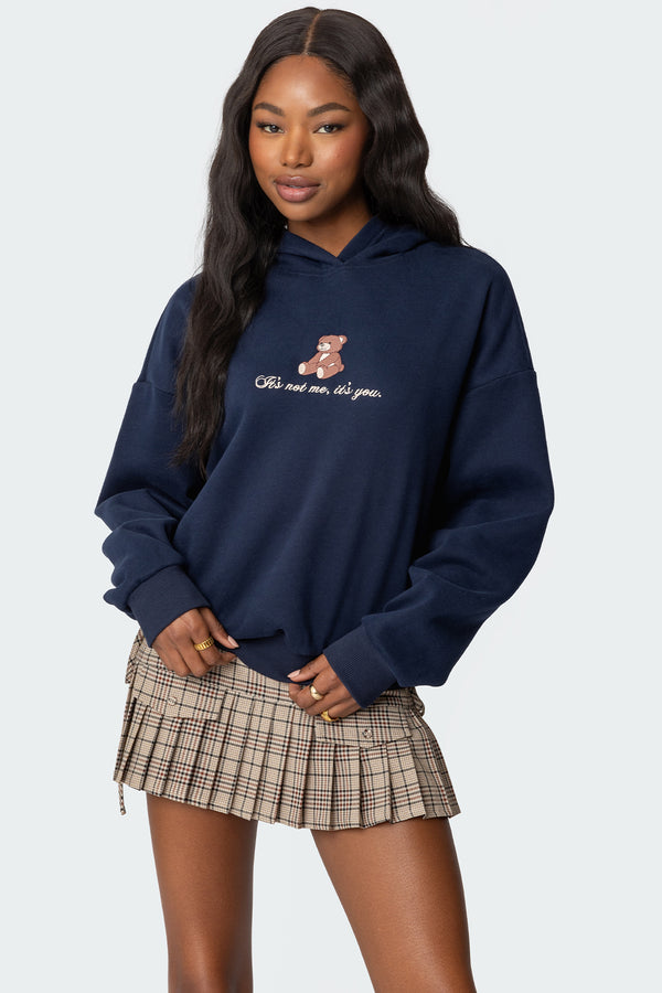 edikted Teddy Bear Hoodie navy