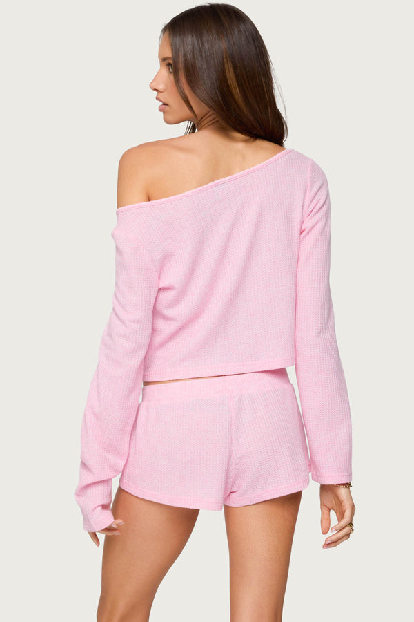 Edikted Teddy Cropped Waffle Top Light Pink