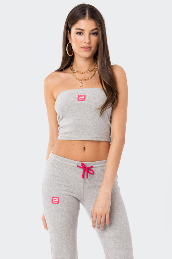 edikted Terry Strapless Top gray