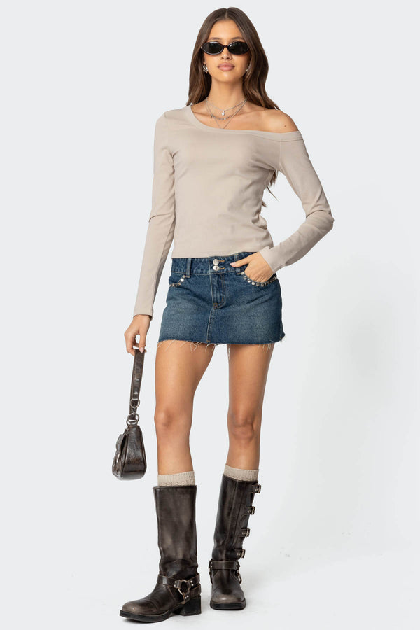 edikted Tess Studded Denim Mini Skirt dark blue