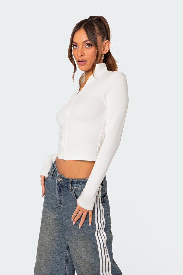 Edikted Tessa High Neck Zip Up Cardigan White