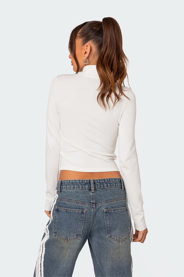 Edikted Tessa High Neck Zip Up Cardigan White