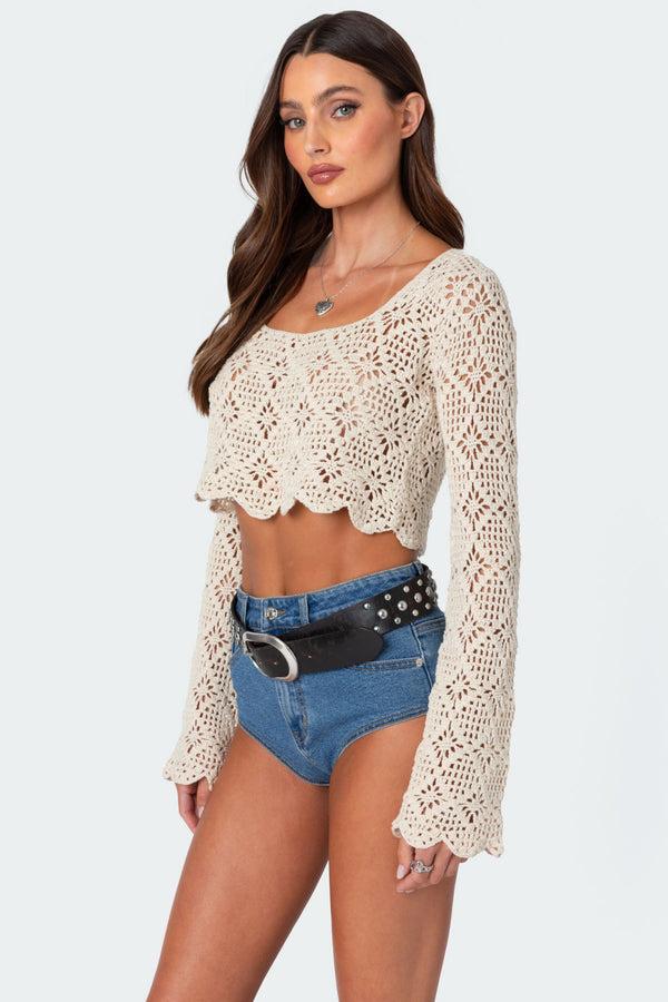 Edikted Tessie Crochet Top Beige