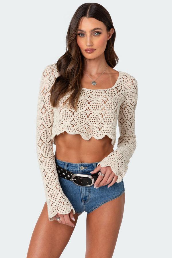 edikted Tessie Crochet Top beige