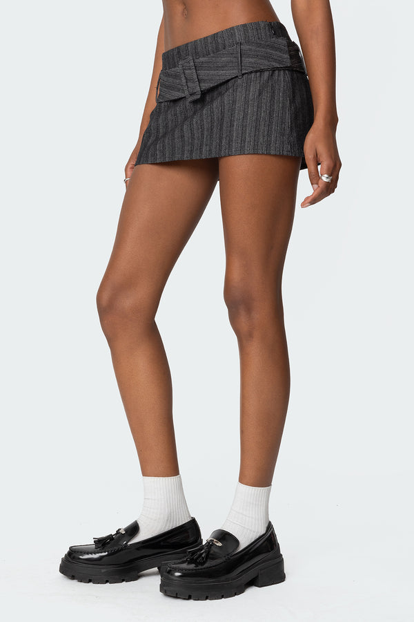 Edikted Textured Buckled Mini Skort Black