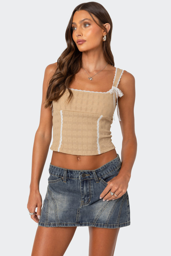 edikted Textured Bustier Top beige