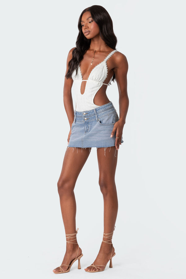 Edikted Textured Cut Out Bodysuit White