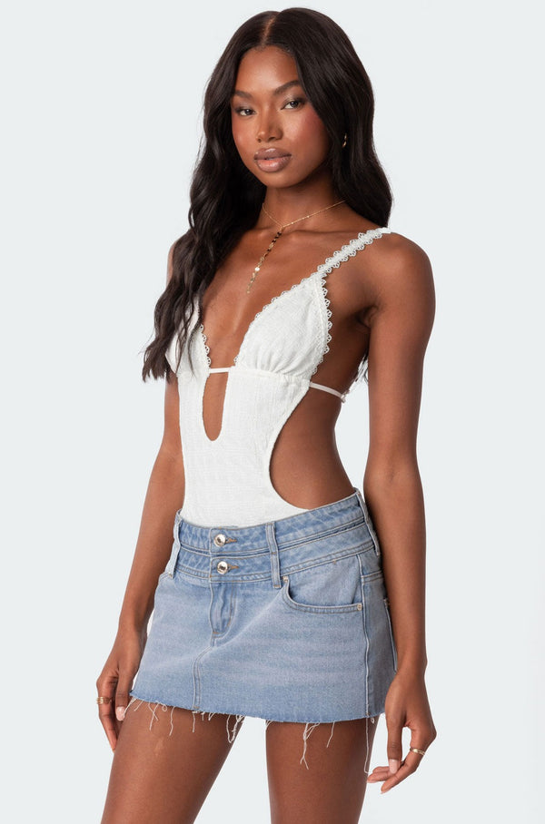 edikted Textured Cut Out Bodysuit white