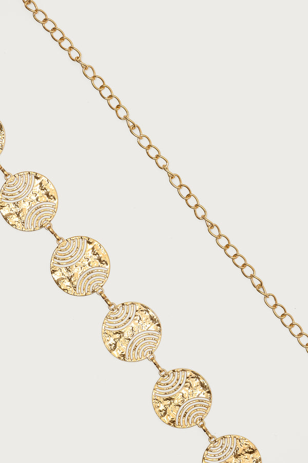 Edikted Textured Disc Chain Belt Gold