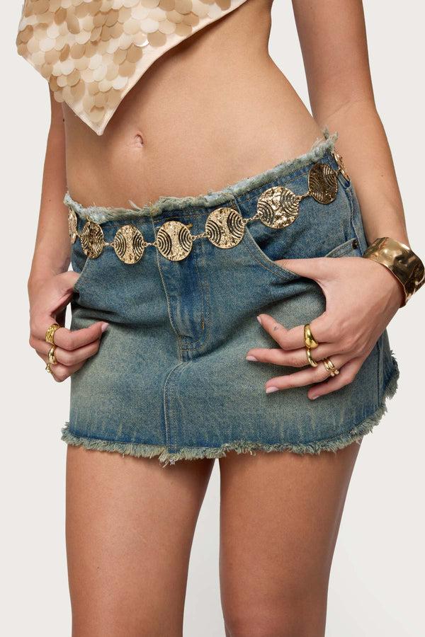 edikted Textured Disc Chain Belt gold