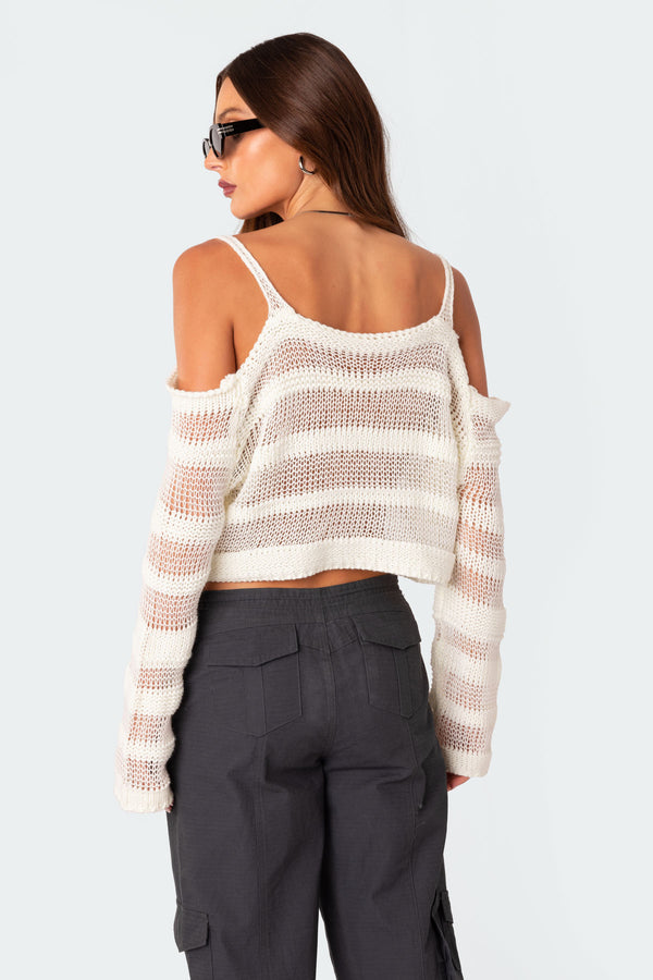 Edikted Textured Knit Open Shoulder Sweater White