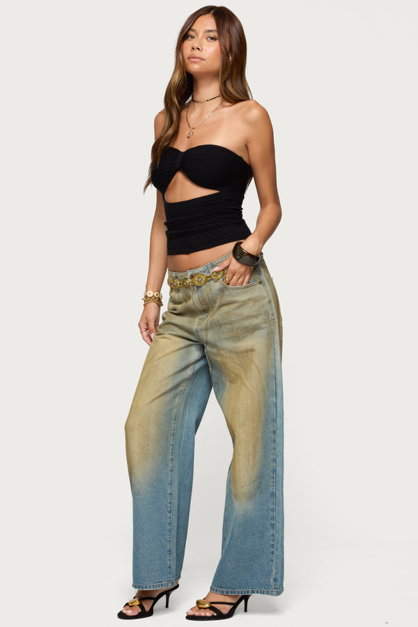 Edikted Textured Knit Strapless Cutout Top Black