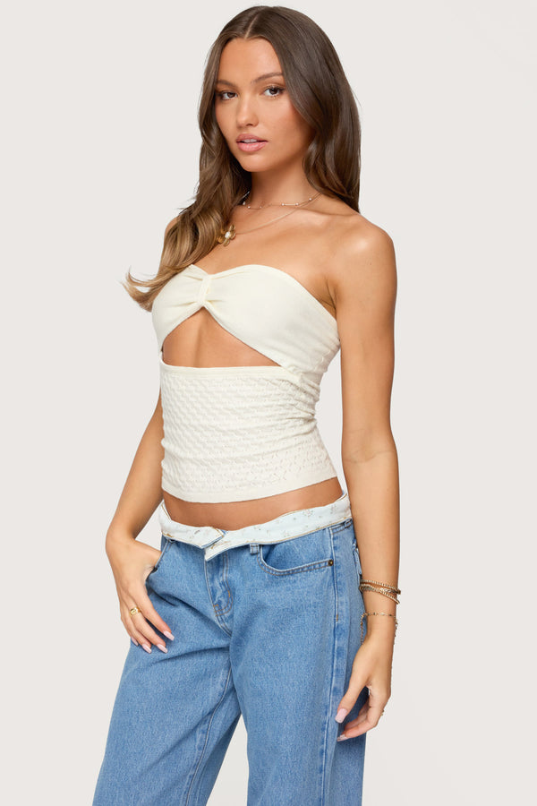 Edikted Textured Knit Strapless Cutout Top Cream