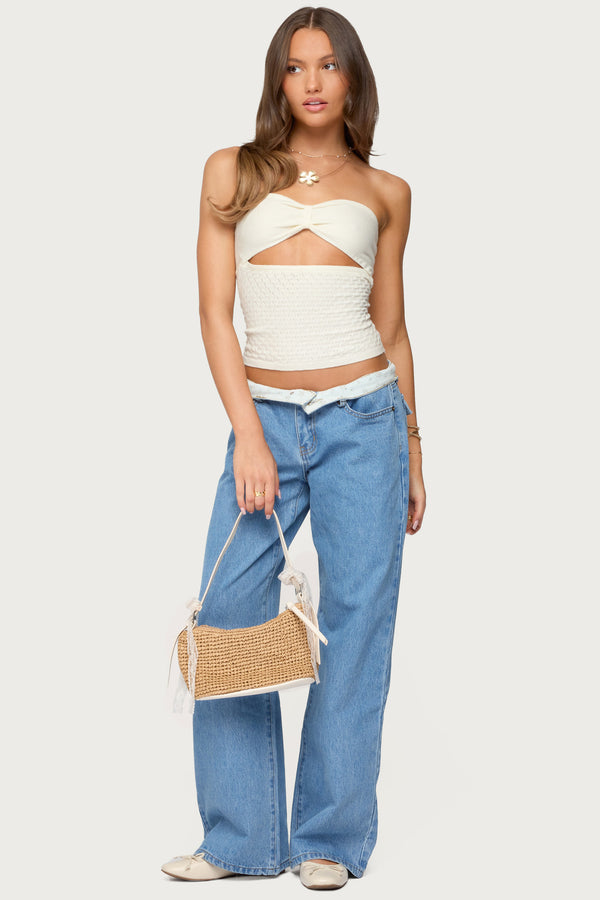 Edikted Textured Knit Strapless Cutout Top Cream