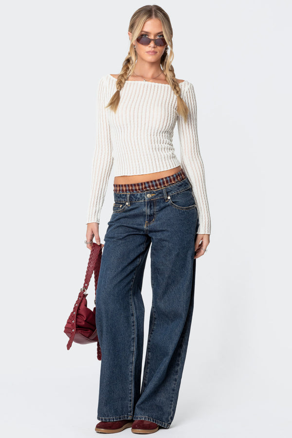 Edikted Textured Sheer Boat Neck Top White