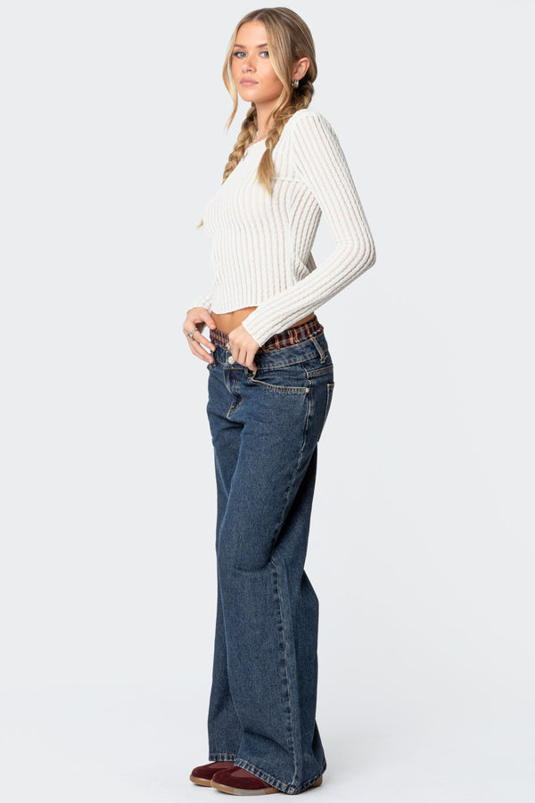 Edikted Textured Sheer Boat Neck Top White