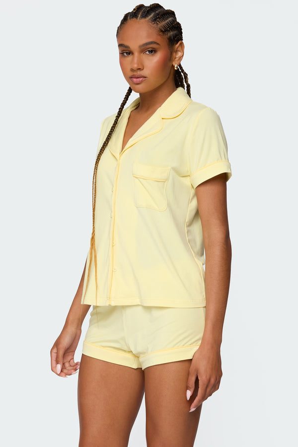 Edikted Tezlie Button Up Shirt Yellow