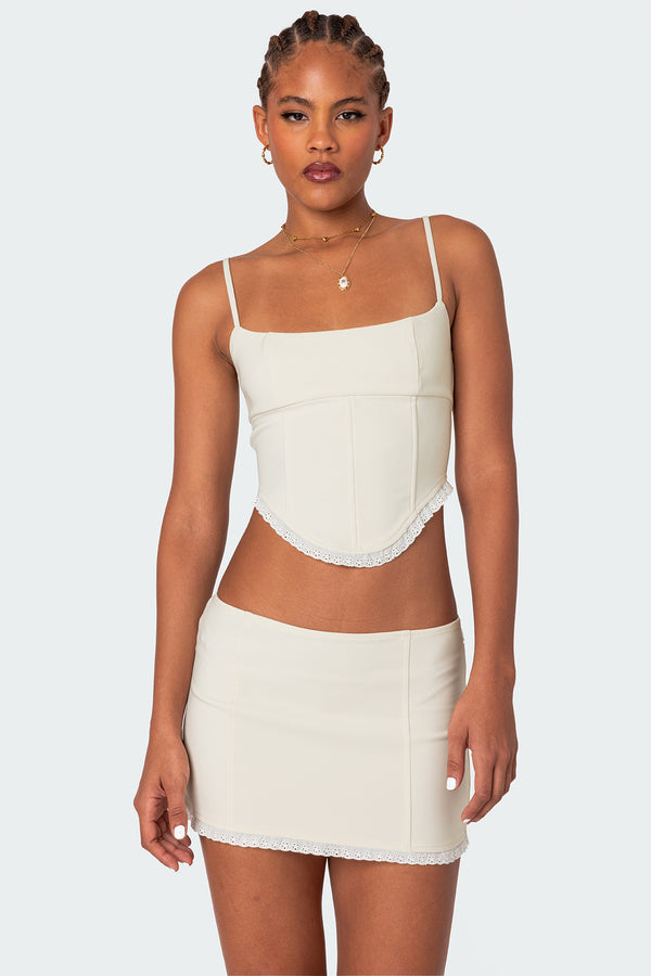 edikted Thora Woven Lace Up Corset cream