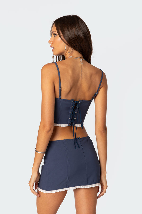 Edikted Thora Woven Lace Up Corset Navy