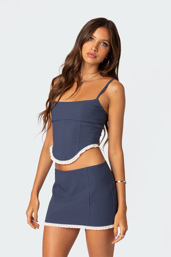 Edikted Thora Woven Lace Up Corset Navy