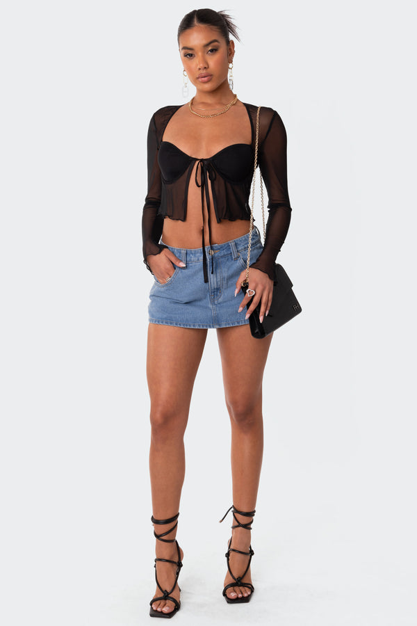 edikted Tie Front Cupped Mesh Top black